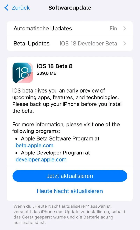 海南藏族苹果手机维修分享苹果 iOS / iPadOS 18 开发者预览版 Beta 8 发布 